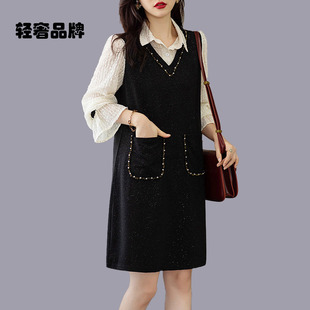朗姿约定连衣裙子女士装春秋冬2026年新款假两件大码小个子中长款