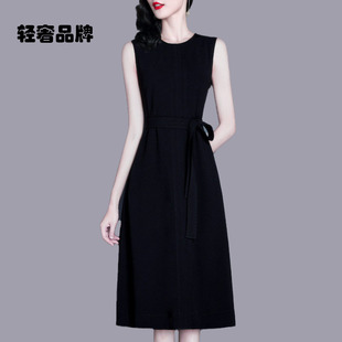 無(wú)袖 朗姿約定小黑裙2025春秋新款 淑女修身 A字背心裙中長(zhǎng)款 連衣裙