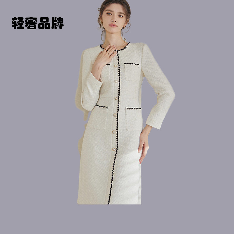 朗姿约定气质小香风粗花呢连衣裙女2026秋季新款气质修身中长裙