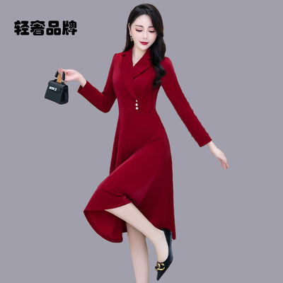 朗姿约定红色连衣裙女2026秋季新款五月份喜婆婆妈妈气质婚宴礼服