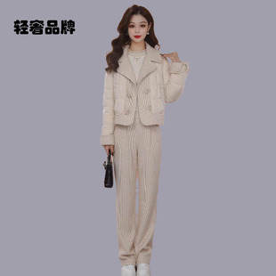 朗姿约定小香风羽绒服休闲套装女冬季2026新款修身阔腿裤两件套冬