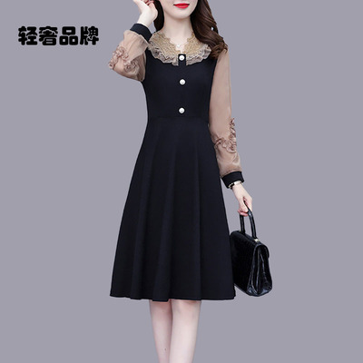 朗姿约定连衣裙子女装春秋冬季2025年新款小个子假两件中长款