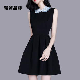 淑女A字黑色無(wú)袖 朗姿約定娃娃領(lǐng)連衣裙2025春秋新款 背心裙小黑裙