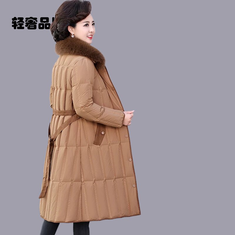 朗姿约定冬装羽绒服狐狸毛领女洋气中长款外套兔毛领棉袄