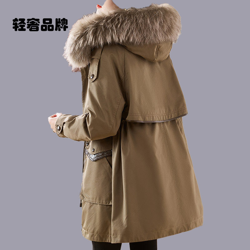 朗姿约定獭兔内胆可拆卸派克服女2026年冬季新款抽绳收腰皮草外套