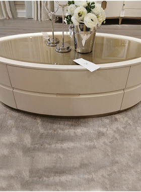 轻奢白色椭圆茶几现代小户型客厅茶桌套装美式简约咖啡桌支持制作