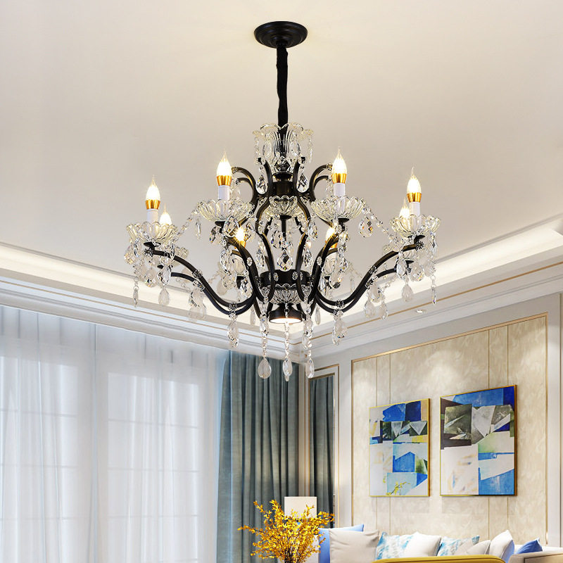 美式复古蜡烛吊灯客厅灯北欧个性餐厅卧室简约铁艺黑色水晶灯具,电子元器件市场,电线扎带/束线带,淘宝优惠券,粉丝福利购,淘宝优惠卷