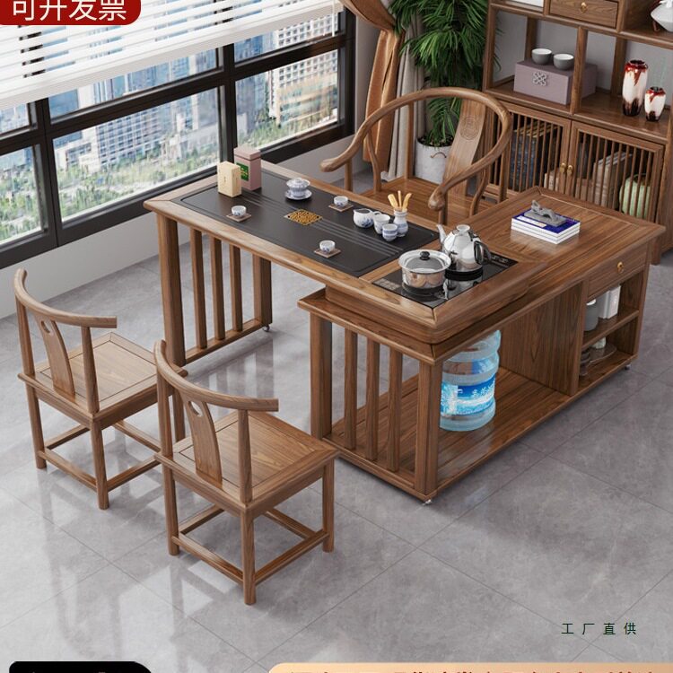 阳台实木旋转折叠茶桌椅图片