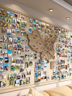 免打孔照片墙毛毡板旅行中国地图照片墙足迹打卡创意背景玄关客厅