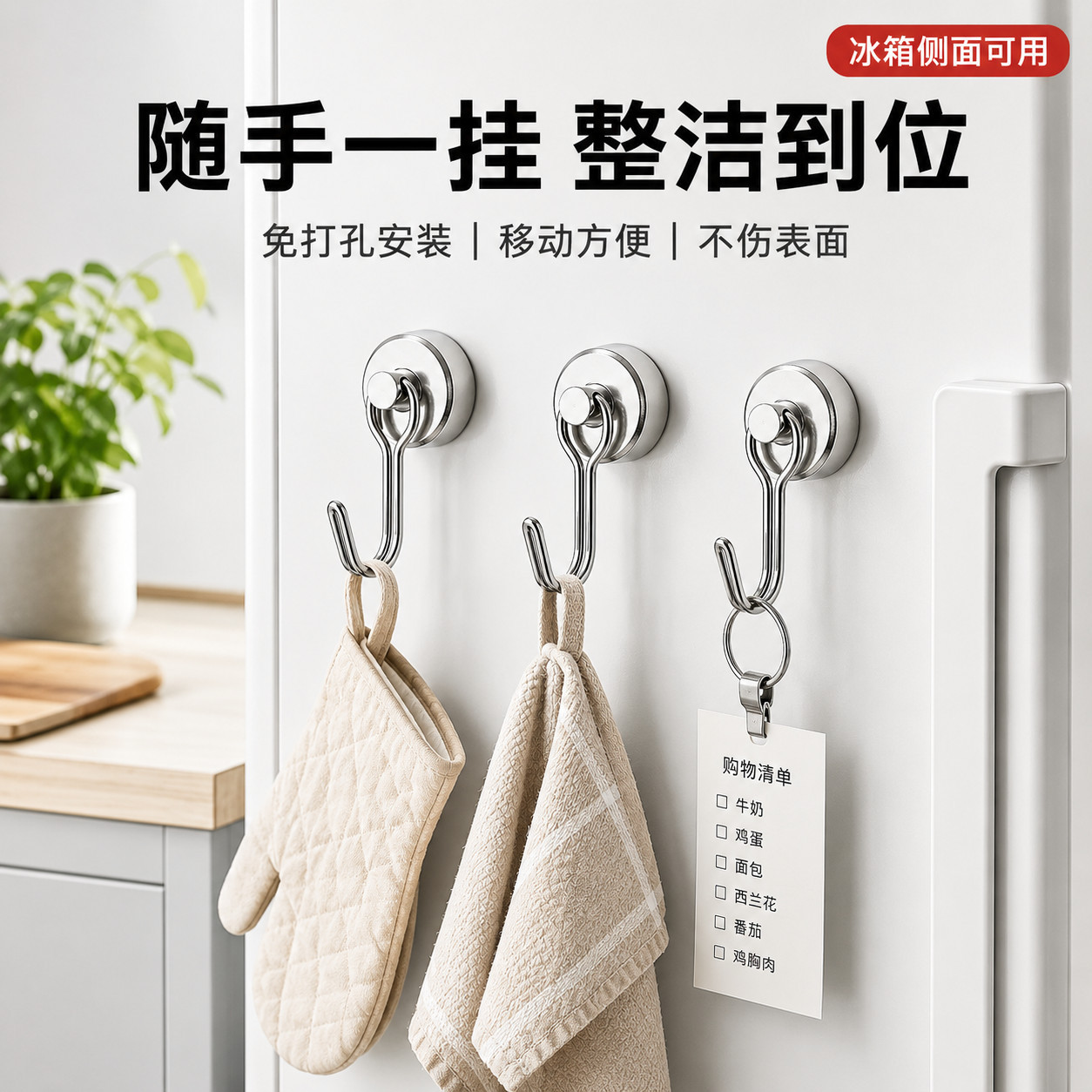 强力磁铁磁性挂钩吸铁石180°可旋转强磁力吸盘无痕免钉磁吸磁钩
