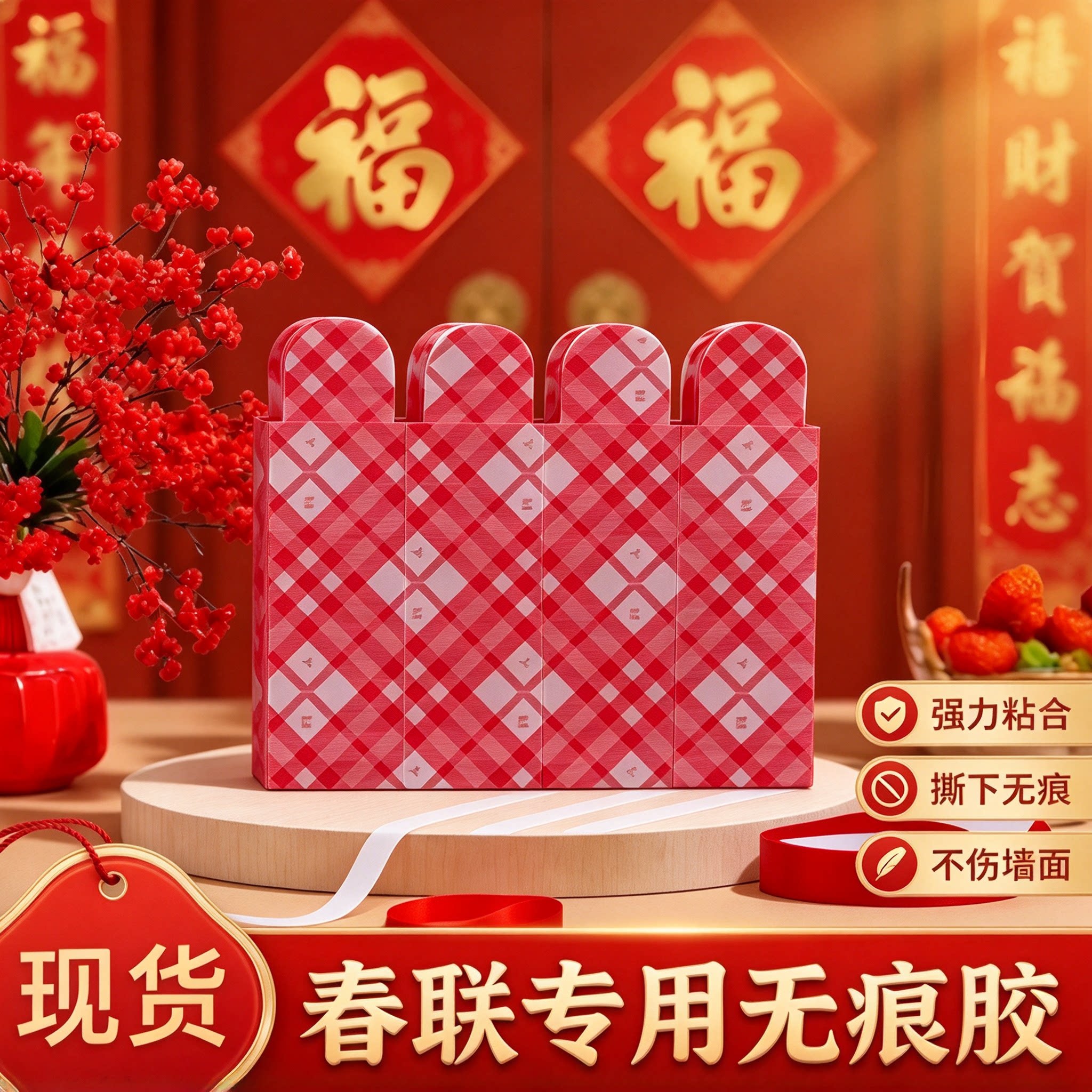 网格春联双面胶带高粘易撕防水