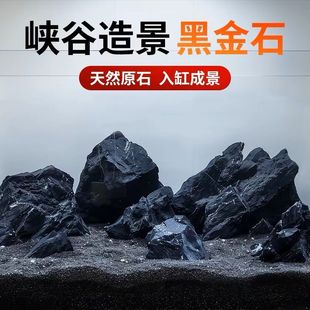 黑金石鱼缸造景峡谷风平头风乌龟晒台平头石溪流缸溪流石水族箱