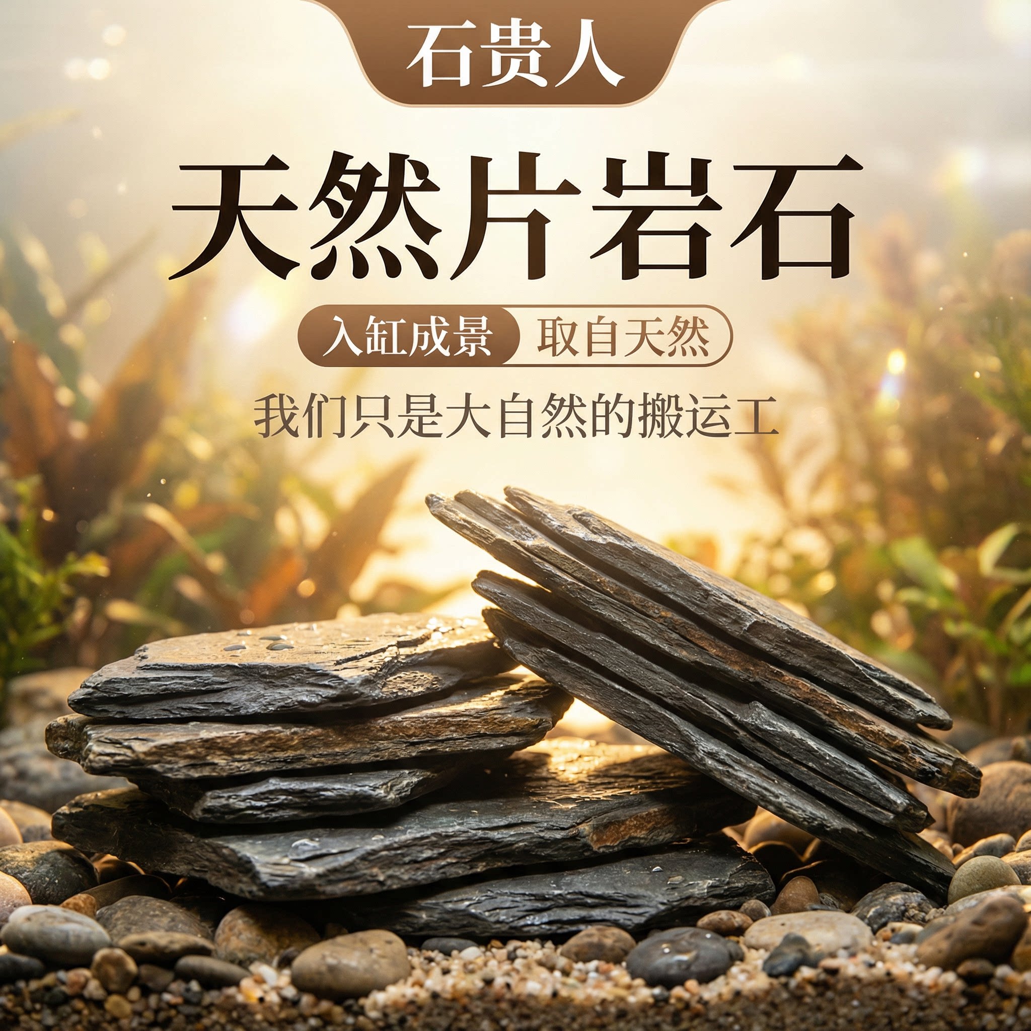天然片岩石原生态溪流片岩造景水陆缸鱼宠虾龟晒台养鱼缸古法沉木