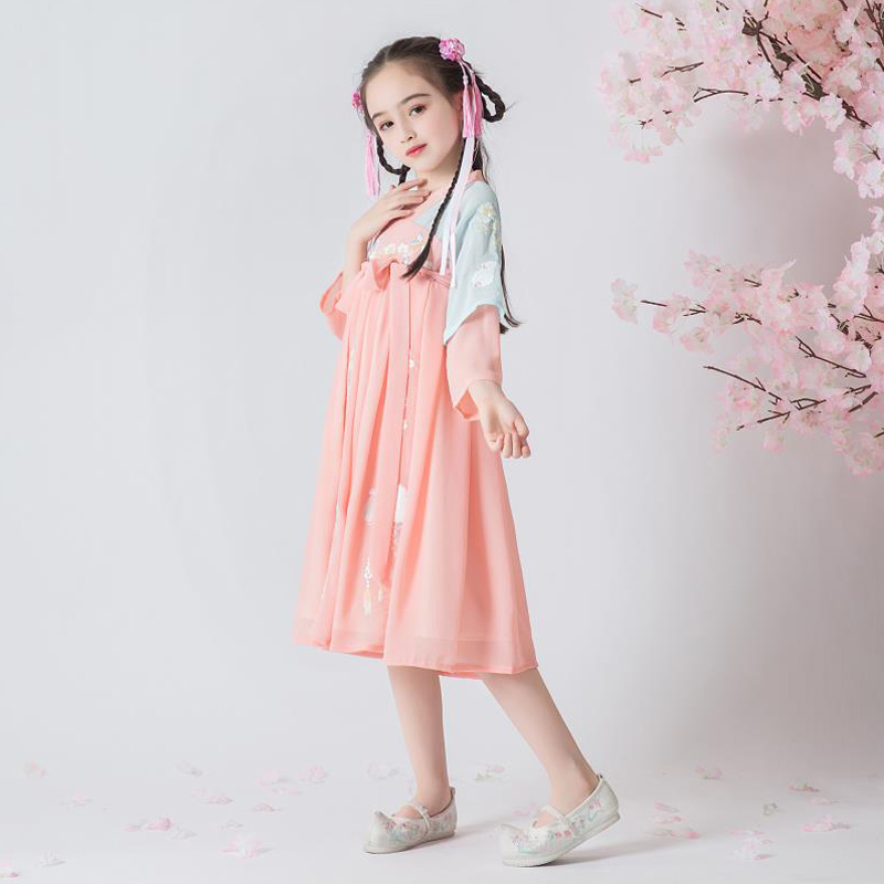 限1000张券2019女童汉服秋装中国风改良齐胸襦裙超仙女古装小女孩中袖连衣裙