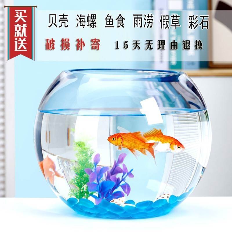 速发小鱼缸一体式小型易打理桌面花瓶圆形茶几创意加厚花盆柜子器