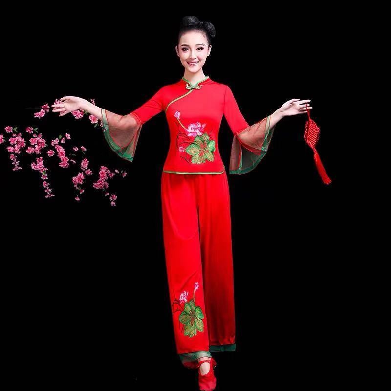 现货速发广场舞新款套装扇子舞民族舞服装秧歌服古典中老年演出服