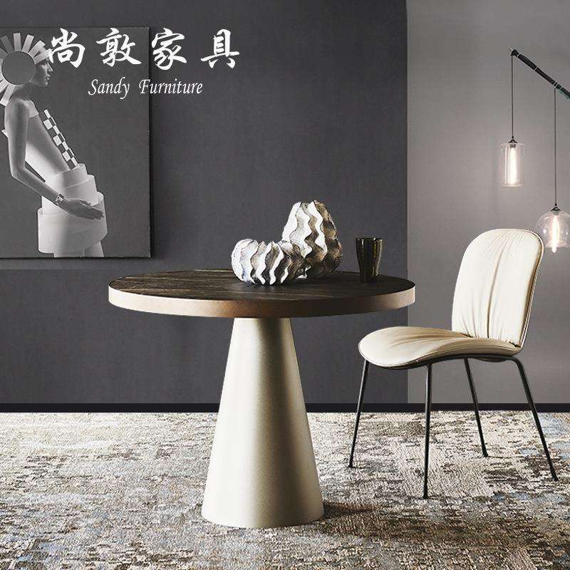尚敦丨意式岩板洽谈桌椅圆桌现代简约轻奢中古风北欧圆形餐桌桌子图片