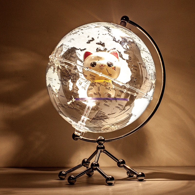 透明高清地球仪桌面摆件轻奢客厅小夜灯学生启蒙儿童男孩生日礼物