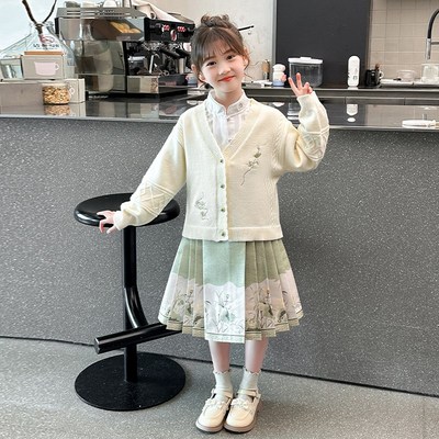 汉服女大童马面裙套装春季2024新款春装开衫古风女孩公主裙春秋裙