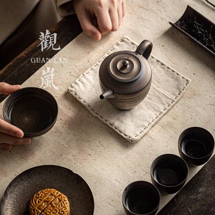 功夫茶具小茶壶 观岚仿古鎏金复古粗陶茶壶家用陶瓷泡茶壶单壶中式