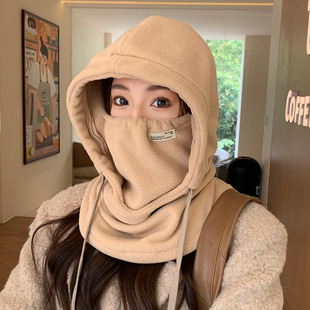 保暖帽子女款秋冬季加绒防风护耳面罩帽子围巾一体骑车防寒神器男