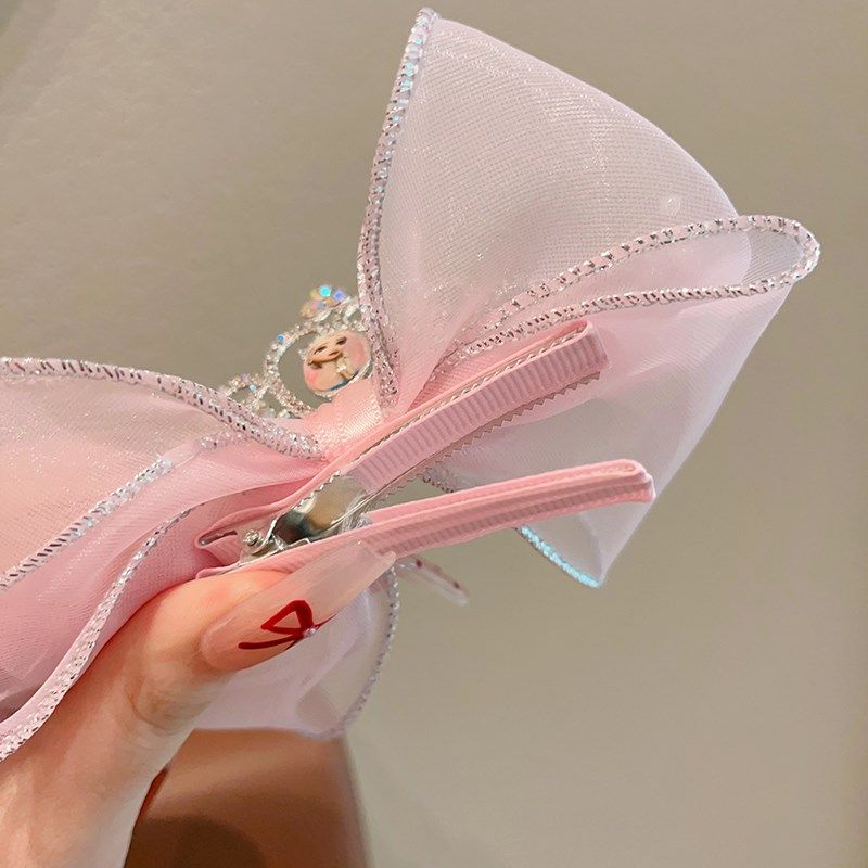 皇冠头饰儿童蝴蝶结发夹小公主发卡生日拍照纱纱顶夹女童发饰