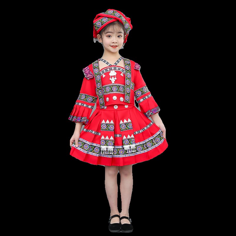 六一儿童苗族男女童演出服56个民族高端款少数民族壮族瑶彝哈尼族