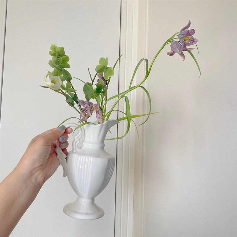 露凝白色法式浮雕花瓶摆件客厅餐桌玄关电视柜装饰摆设陶瓷插花