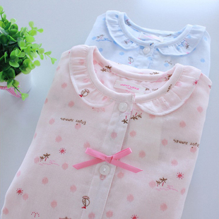 纯棉双层纱布女童睡衣短袖长裤套装亲子薄款家居服母女可爱空调服