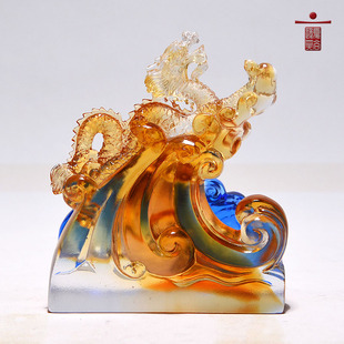 琉璃祥龙名片座摆件办公室精致水晶商务手工艺品送男领导升职礼物