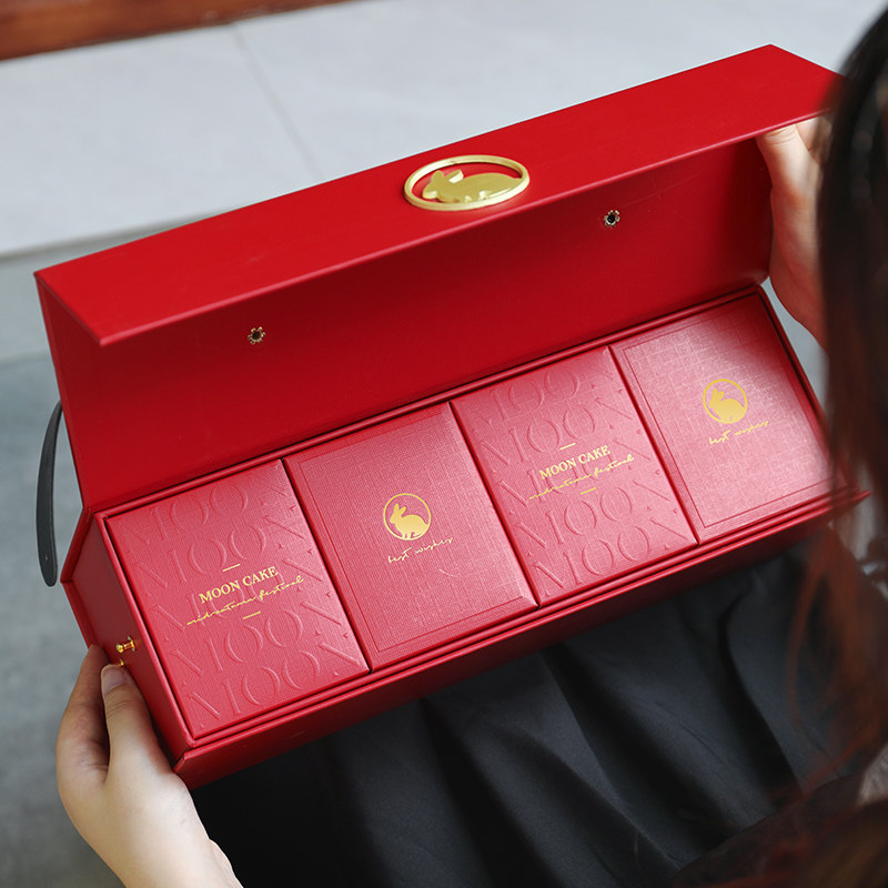 中秋月饼礼盒包装盒红色高档流心广式冰皮蛋黄酥盒子8粒空盒硬盒