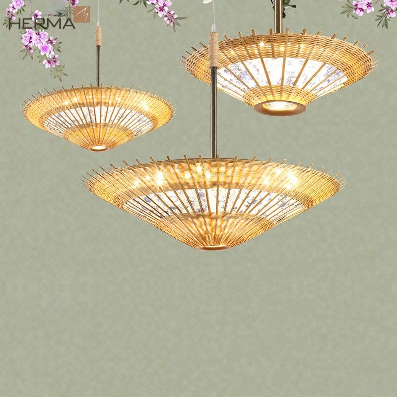 竹艺青花伞灯创意伞形竹编吊灯中国风民宿酒店餐厅茶室新中式灯具,家装灯饰光源,客厅吊灯,淘宝优惠券,粉丝福利购,淘宝优惠卷