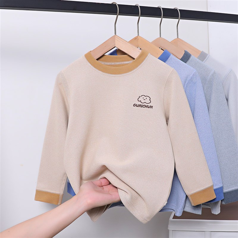 乖纯A类儿童德绒保暖上衣春秋款男童圆领打底衫女童长袖T恤童装冬