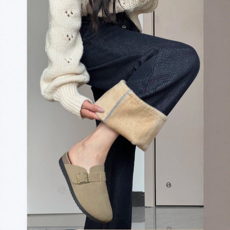 复古深蓝色高腰加绒加厚牛仔裤女2024冬季新款窄版显瘦直筒阔腿裤
