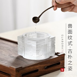 宣品书房塑料笔洗茶台茶桌水盂勺高端大号国画笔洗缸中国风兽面纹