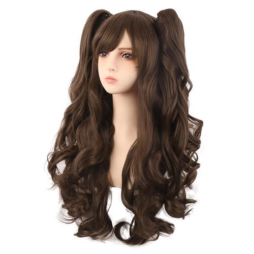 潼漫cos假发女自然棕色长卷发+抓夹双马尾大波浪动漫Lolita全头套