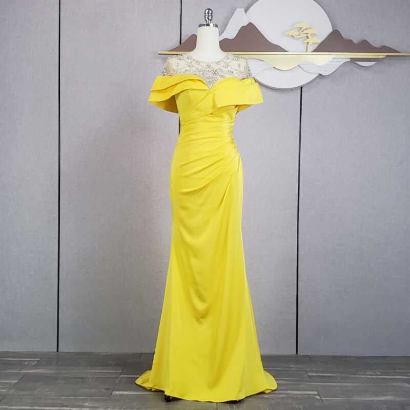 黄色大气质钉珠修身包臀显瘦曲线拖尾女晚装礼服长裙演出主持宴会,女装/女士精品,礼服/晚装,淘宝优惠券,粉丝福利购,淘宝优惠卷