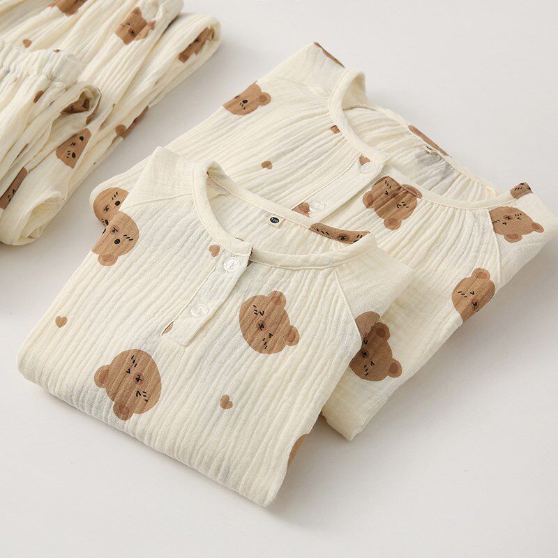 春夏儿童睡衣全棉纱布可爱女童圆领长袖卡通绉纱男童亲子家居服,童装/婴儿装/亲子装,家居服套装,淘宝优惠券,粉丝福利购,淘宝优惠卷