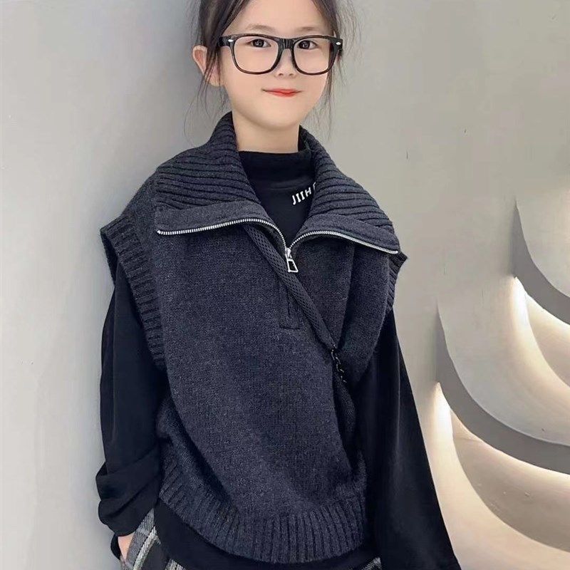 童乐鱼2024秋新款男女童针织马甲毛衣背心儿童打底衫加格子裤洋气,童装/婴儿装/亲子装,马甲,淘宝优惠券,粉丝福利购,淘宝优惠卷