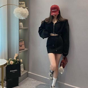 2024春季新款卫衣外套套装洋气时尚休闲半身短裙子小个子两件套女