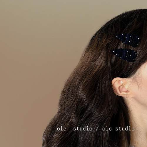 白栀花茶!金属风褶皱波点发夹!黑色奶白碎发夹侧边刘海夹盘发器