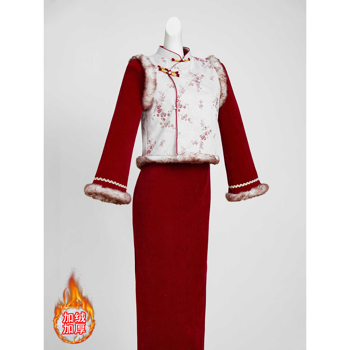 【昭愿-加绒】潇夫人自制新中式红色旗袍马甲国风气质改良百搭套�