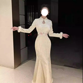 潇夫人自制刺绣腰封鱼尾裙步步生莲丝绒旗袍 雪后 加绒