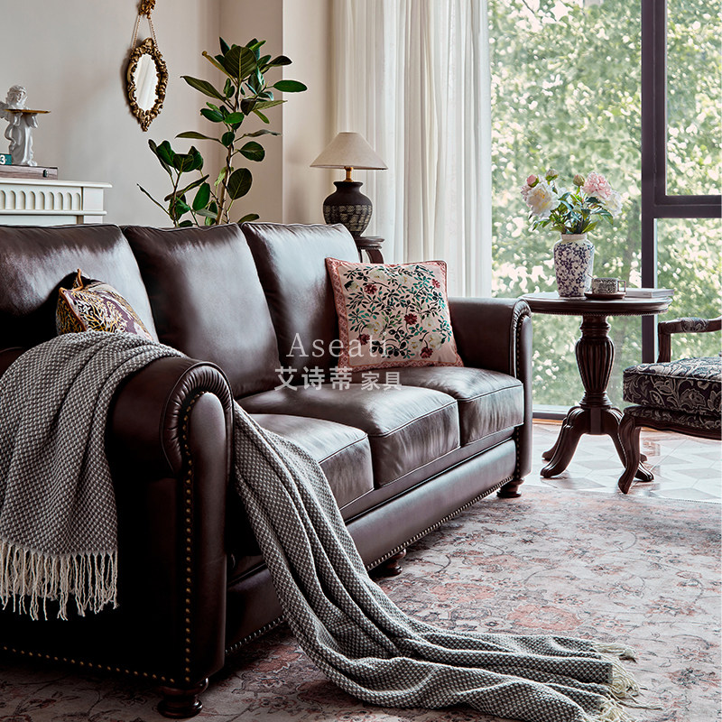 美式复古真皮沙发客厅2026新款双人直排法式欧式单人卧室实木沙发