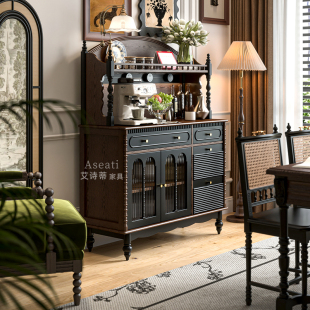 轻奢高级感 中古风实木餐边柜小尺寸靠墙一体储物柜子法式 新品