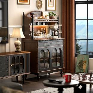 复古法式 美式 中古风实木小餐边柜靠墙一体储物柜高端家具 新品