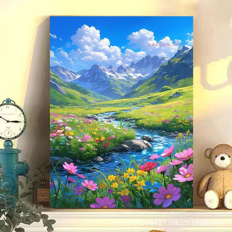 速发古风房屋风景数字油画手工填色丙烯画治愈解压高级感手工挂画