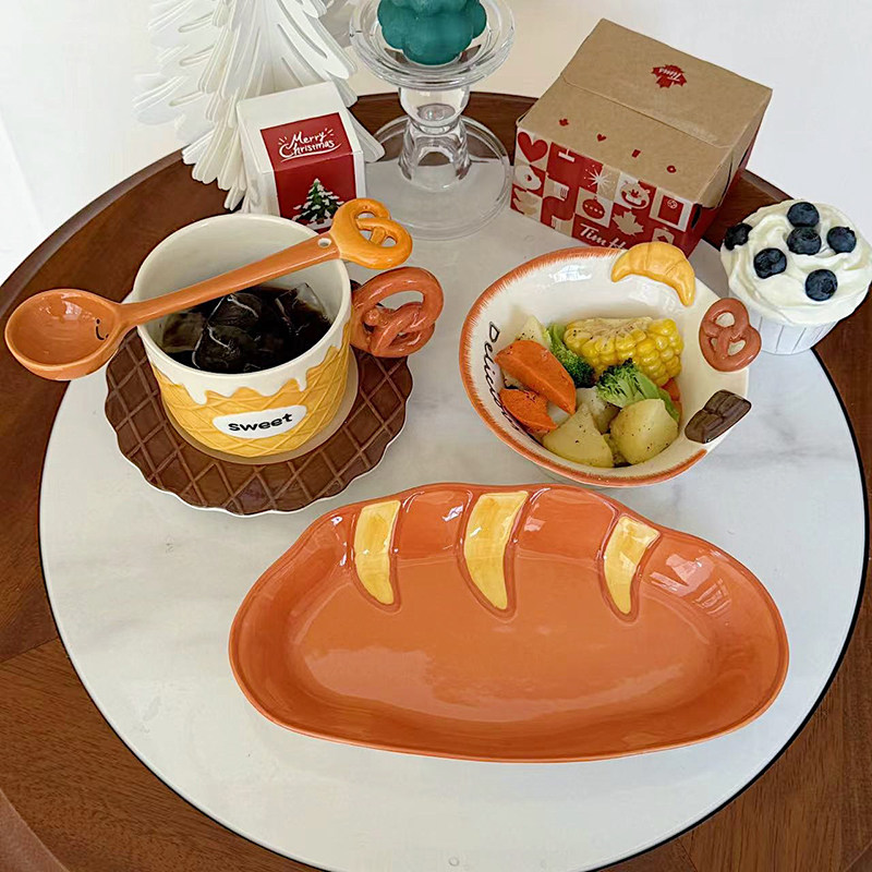速发面包陶瓷餐具套装一人食高颜值家用饭碗盘马克杯甜品碟生日礼