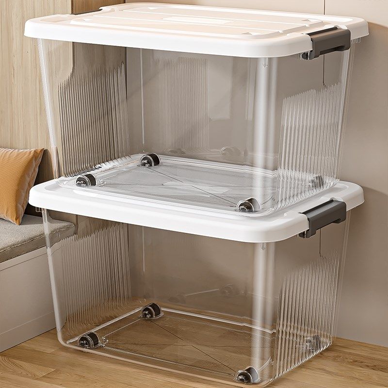 速发大容量透明收纳箱塑理整料箱家用衣服零食玩具手提带盖储物盒