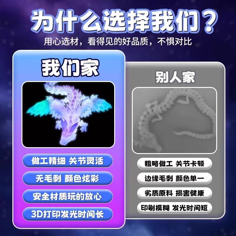 速发带的夜光龙打印炫酷渐变水晶龙桌面摆件关节可动吸收紫外线
